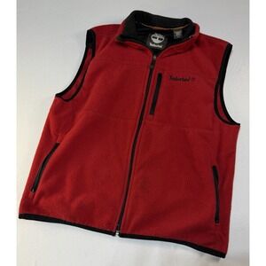 Timberland Full-Zip Fleece Vest Men's M Red Polyester Vintage Y2K Zip Pockets